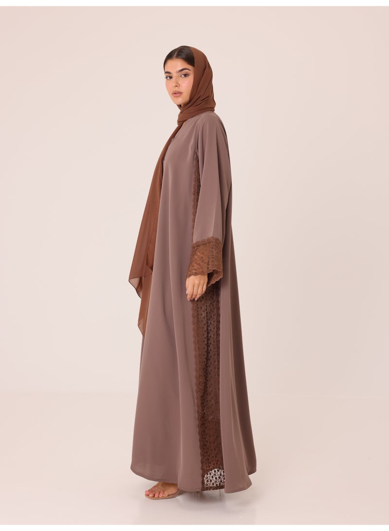 IKKXA Cocoa Lace Abaya ABY1232 Brown - Image 3